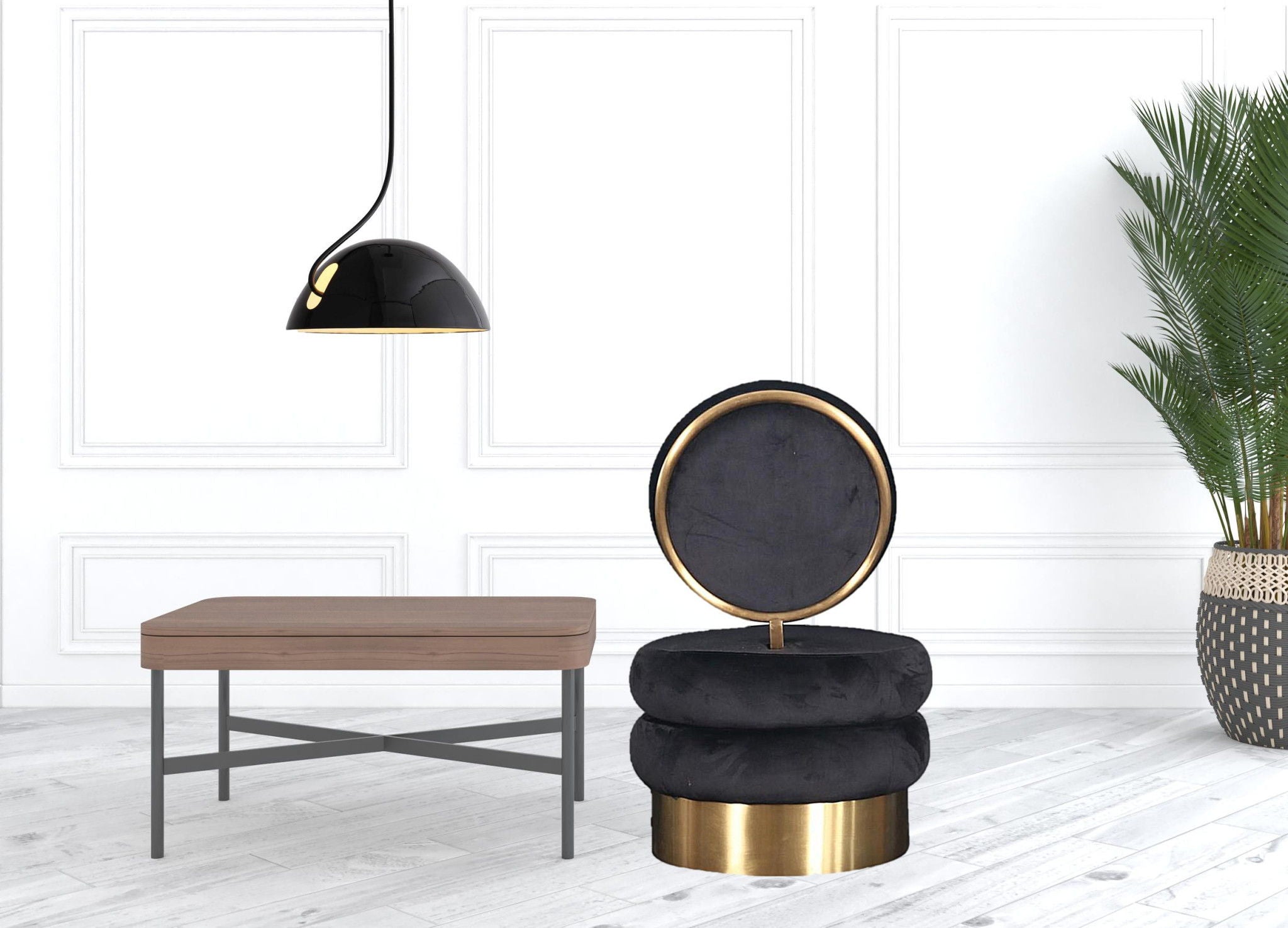 Velvet And Gold Contemporary Barrel Chair - Black