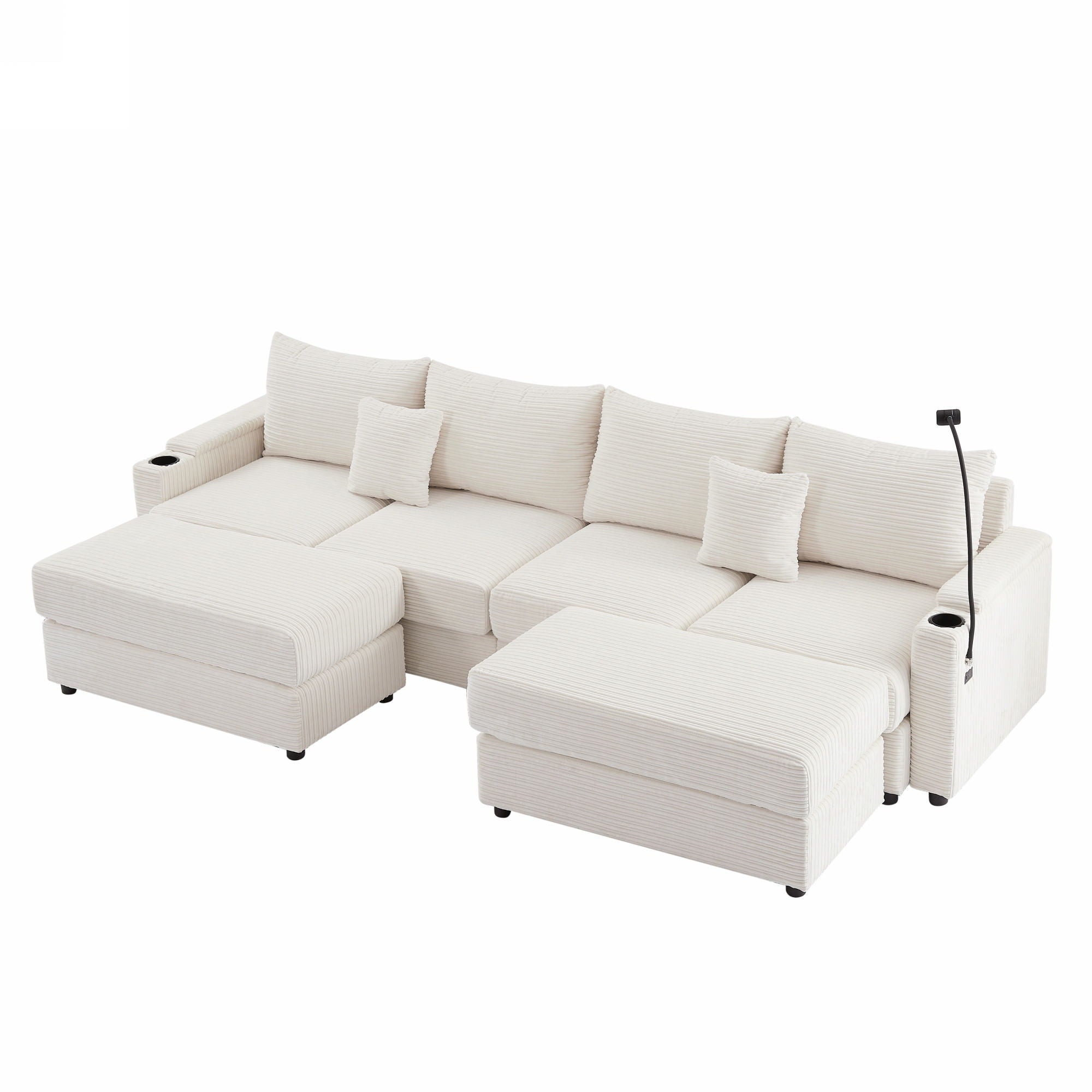 Modern Style Loveseat Sofa Sectional Sofa Couch With Storage Space, A Movable Ottoman, Two USB Ports, Two Cup Holders, A Phone Holder For Living Room