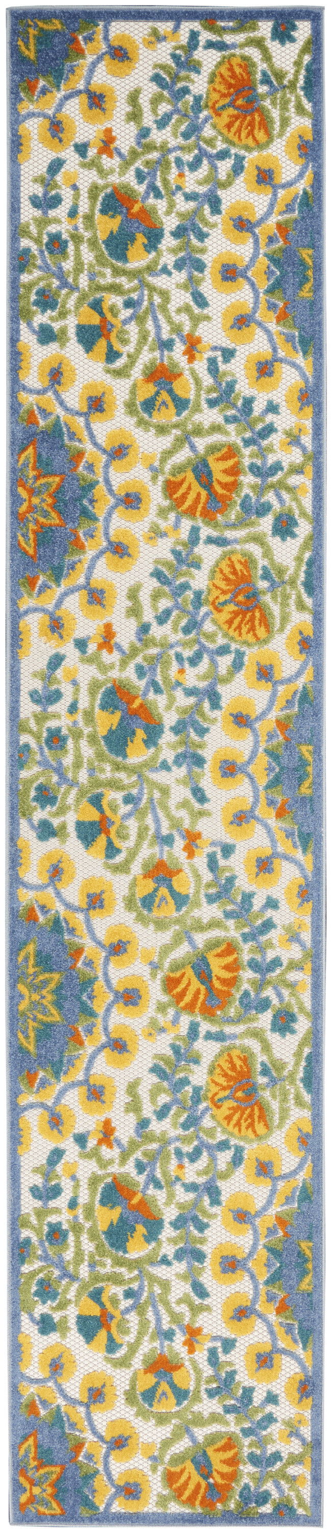 2' X 12' Toile Non Skid Indoor / Outdoor Runner Rug - Blue Yellow / White