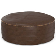 Brody - Round Pouf Dark Brown 32"W x 32"D x 14"H by Simpli-Home | Bel Furniture