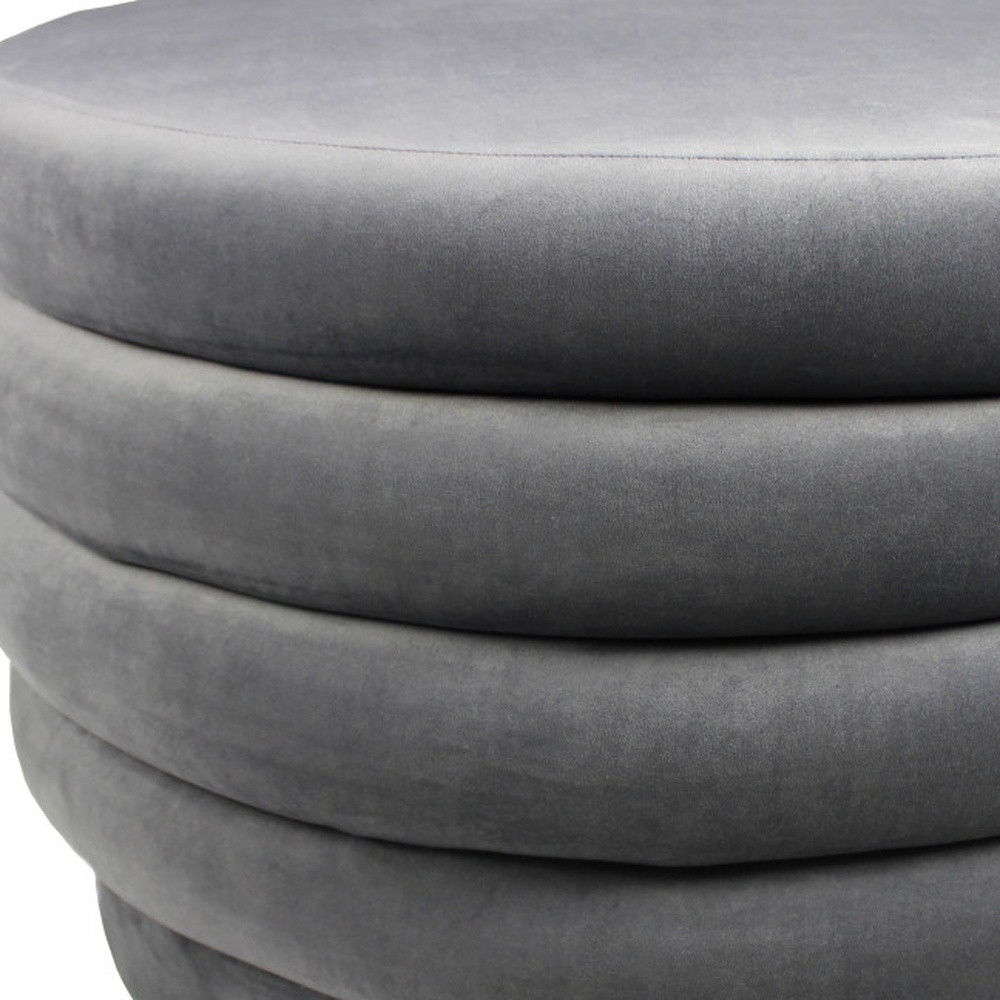 Round Velvet Tufted Cocktail Ottoman - Gray