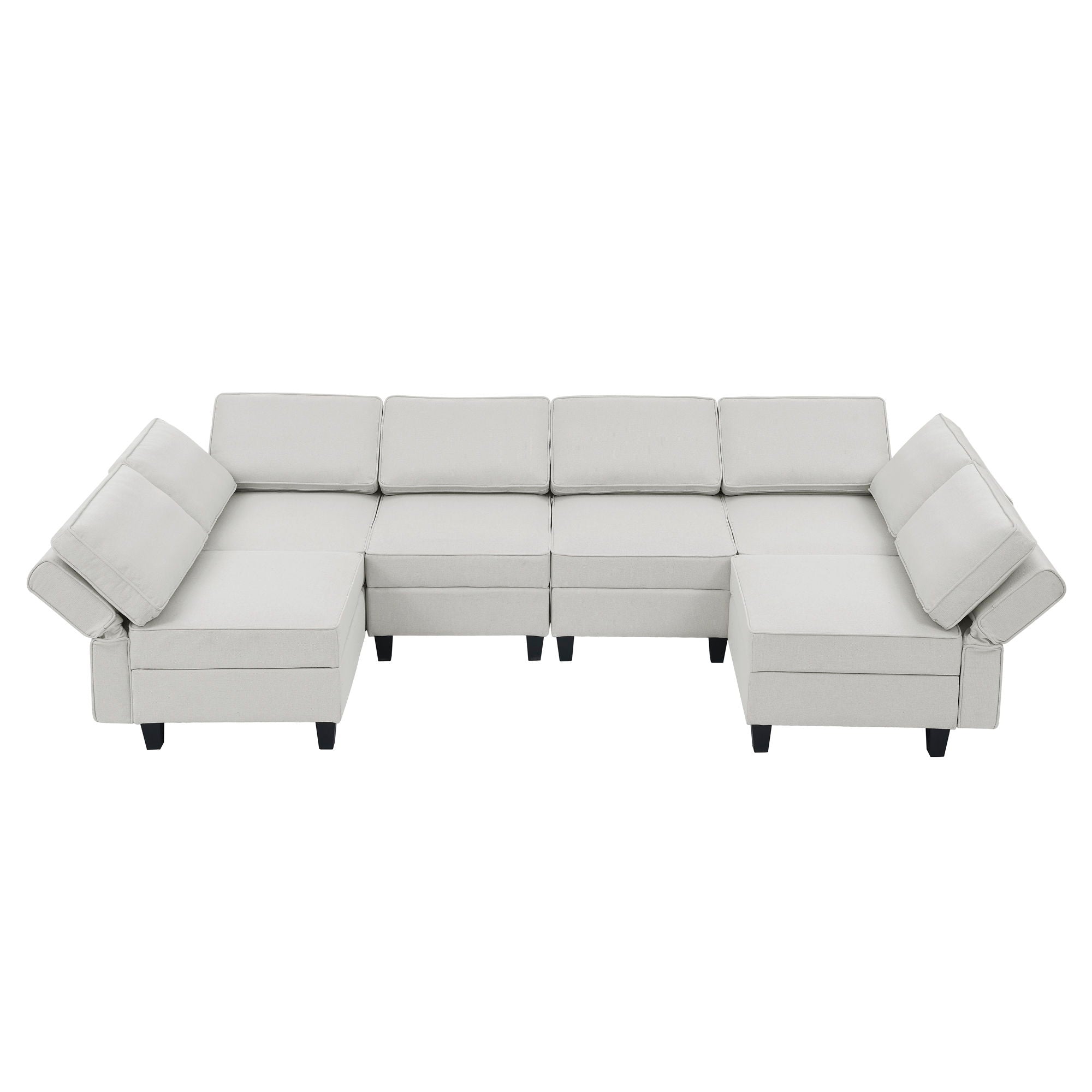 Linen Modular Sectional Sofa, U Shaped Couch With Adjustable Armrests And Backrests, 6 Seat Reversible Sofa Bed With Storage Seats For Living Room - Gray White