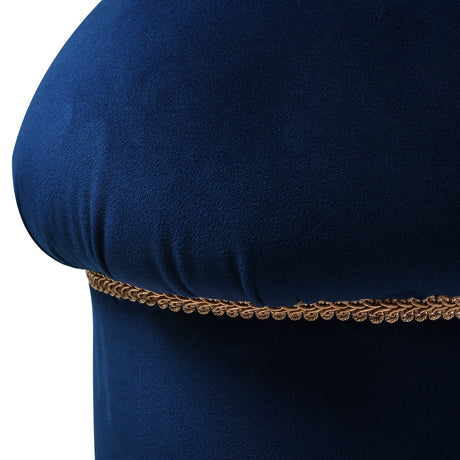 Ellen - Upholstered Clover Ottoman With Gold Bullion Fringe - Navy Blue by Jennifer Taylor Home | Bel Furniture