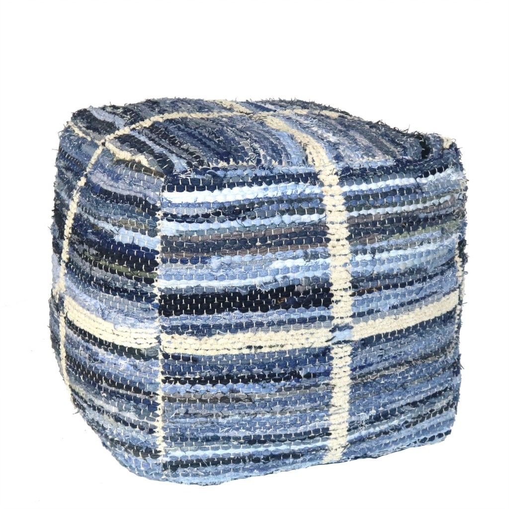 Striped Square Pouf - Blue