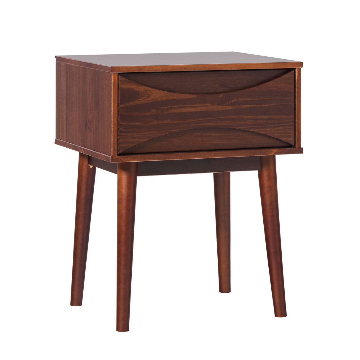 Mid-Century Modern 1 Drawer Solid Wood Nightstand - Walnut by Walker Edison | Bel Furniture