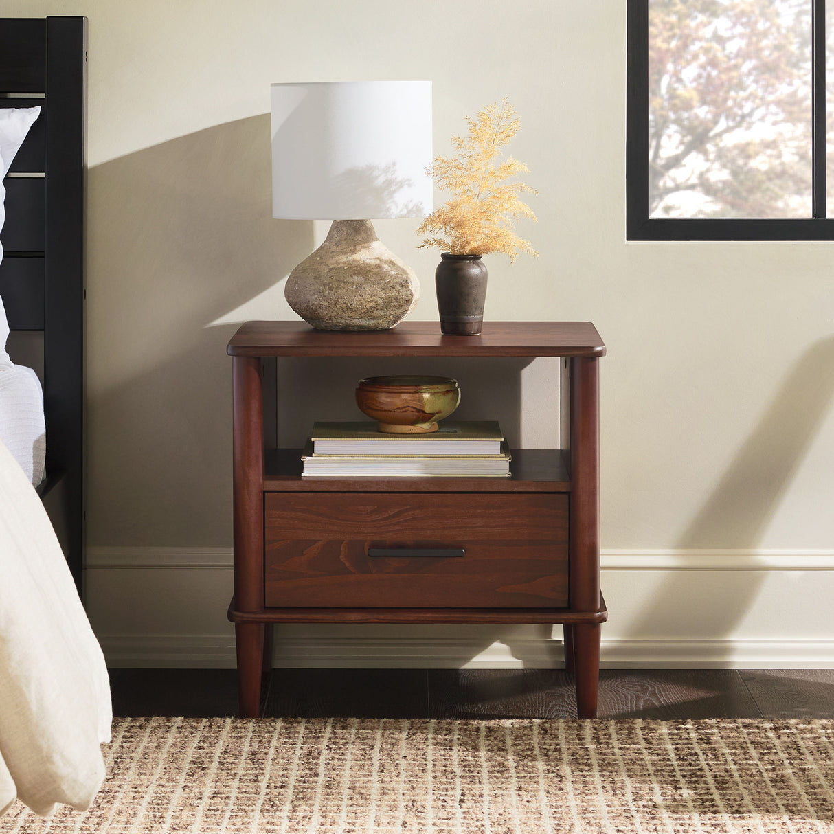 Transitional Solid Wood Spindle Nightstand by Walker Edison | Bel Furniture