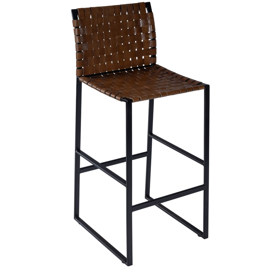 Leather And Steel Bar Chair - Brown / Black