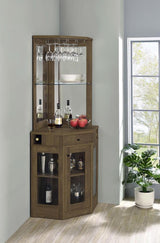 Alviso - 1-Drawer Corner Home Bar Wine Cabinet - Rustic Oak by CoasterEveryday | Bel Furniture