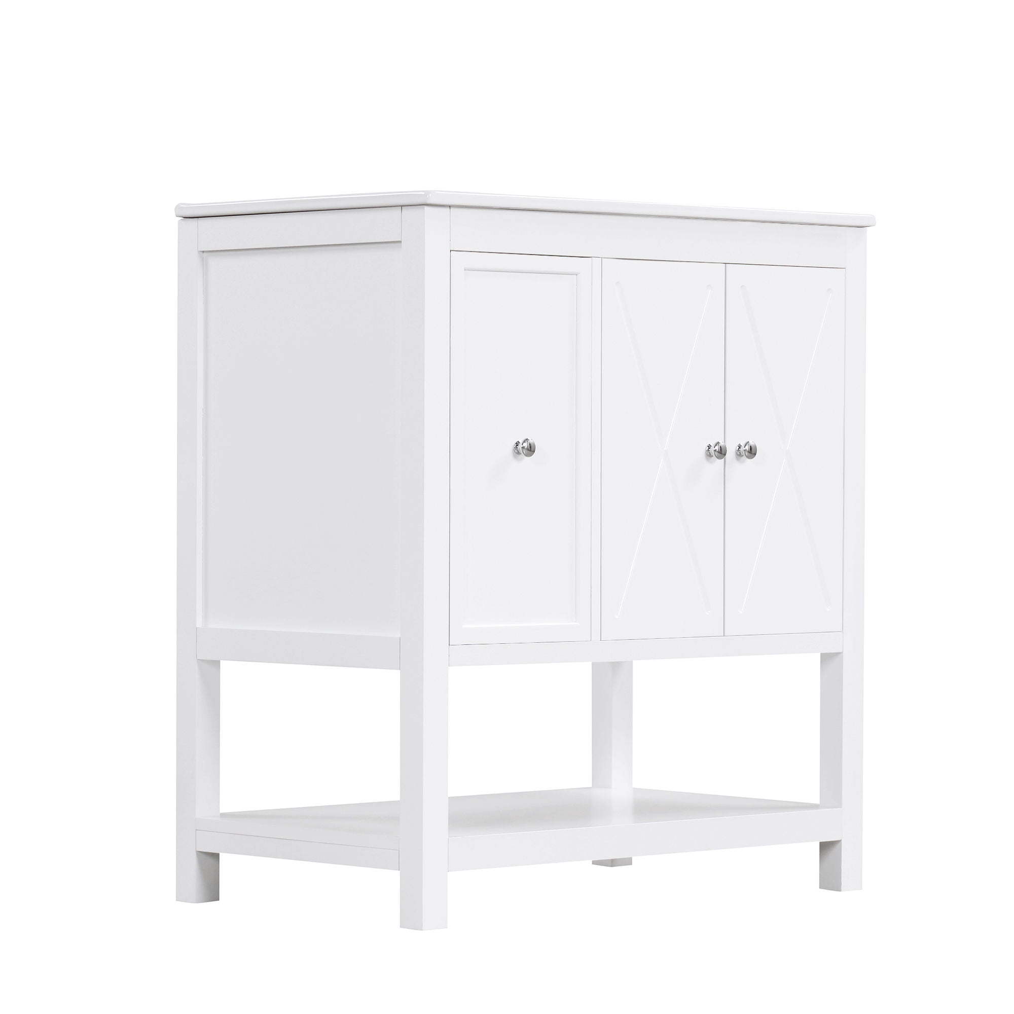 Bathroom Vanity With Sink Top, Bathroom Vanity Cabinet With Two Doors And One Drawer, MDF Boards, Solid Wood, One Package - White