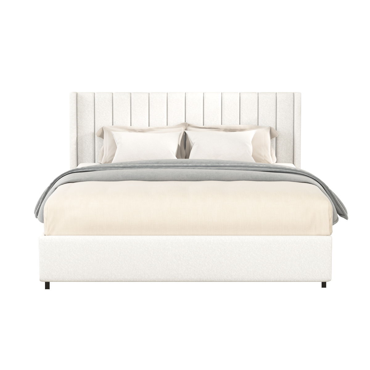 Anda - Boucle Upholstered Platform Bed With Patented Drawers Storage - Ivory