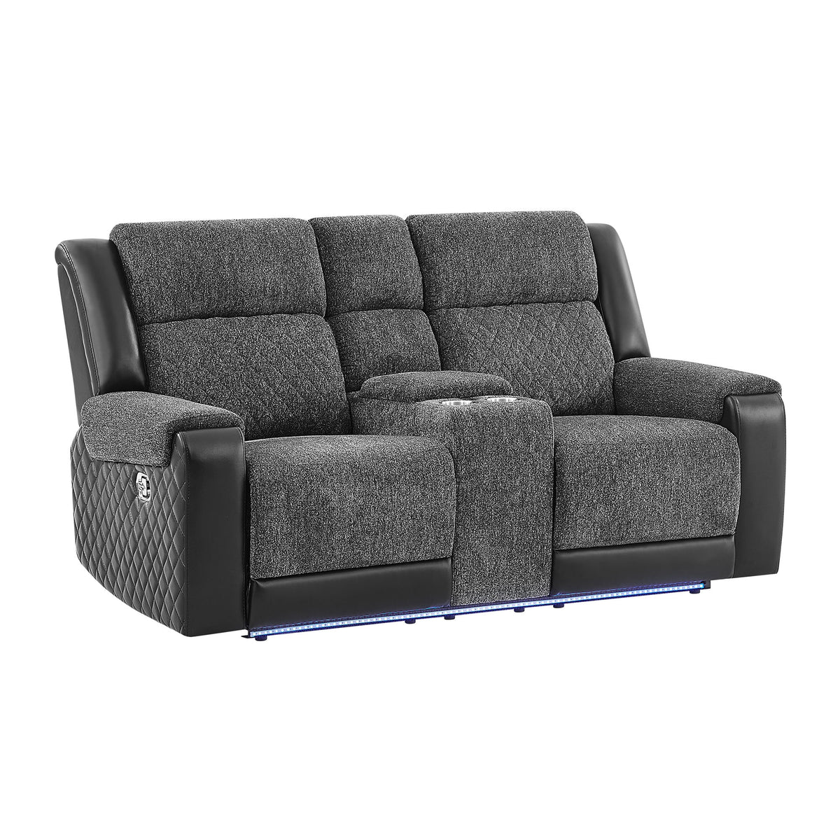 Alicia - Console Reclining Loveseat With Immersive Sound & Blue LED - Black / Gray