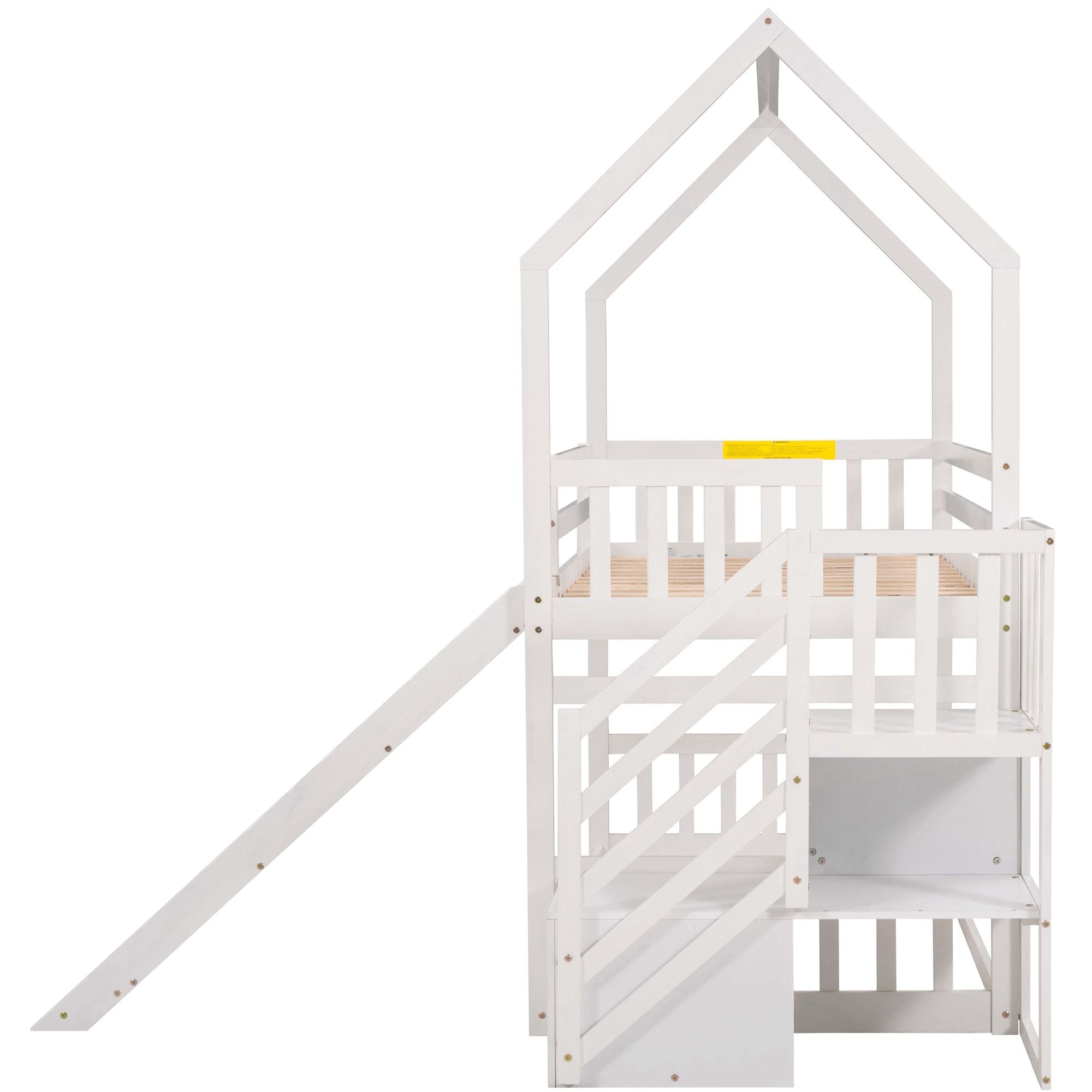 Twin Over Twin House Bunk Bed With Convertible Slide, Storage Staircase