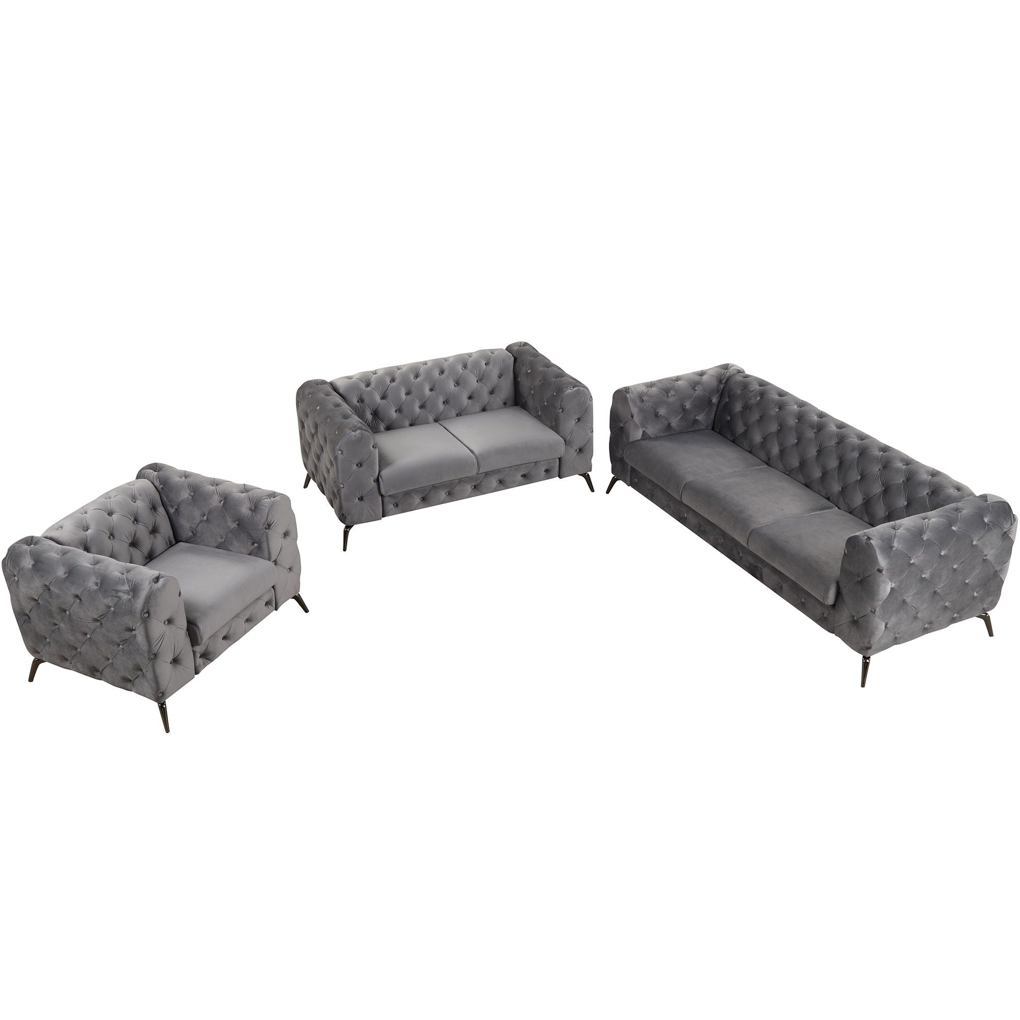 3 Piece Sofa Sets Modern With Sturdy Metal Legs, Velvet Upholstered Couches Sets Including Three Seat Sofa, Loveseat And Single Chair For Living Room Furniture Set