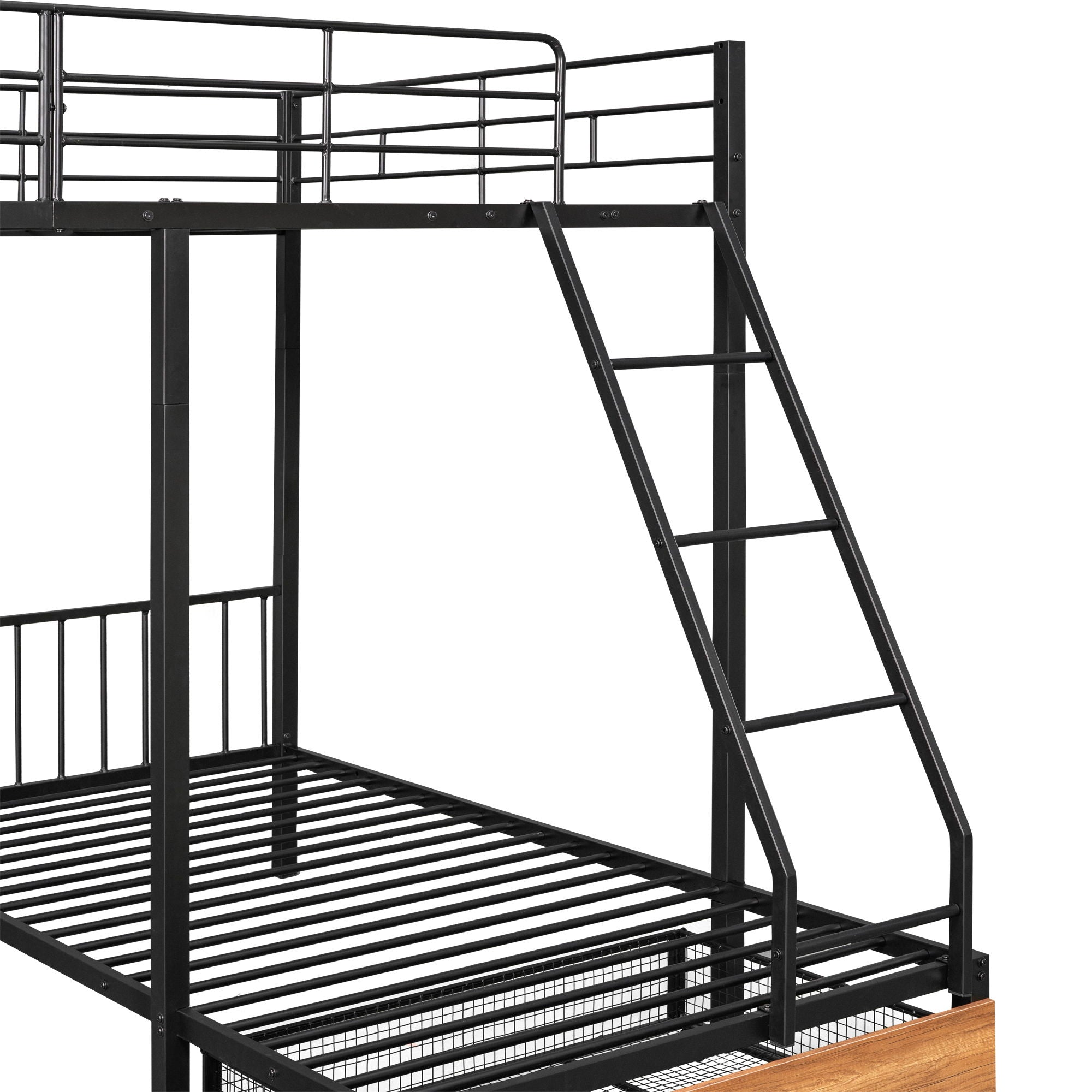 Bunk Bed, Metal Triple Bunk Bed With Drawers And Guardrails