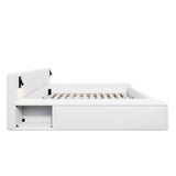 Upholstered Platform Bed Frame With Hidden Storage, Built-In Nightstands & LED Reading Lights