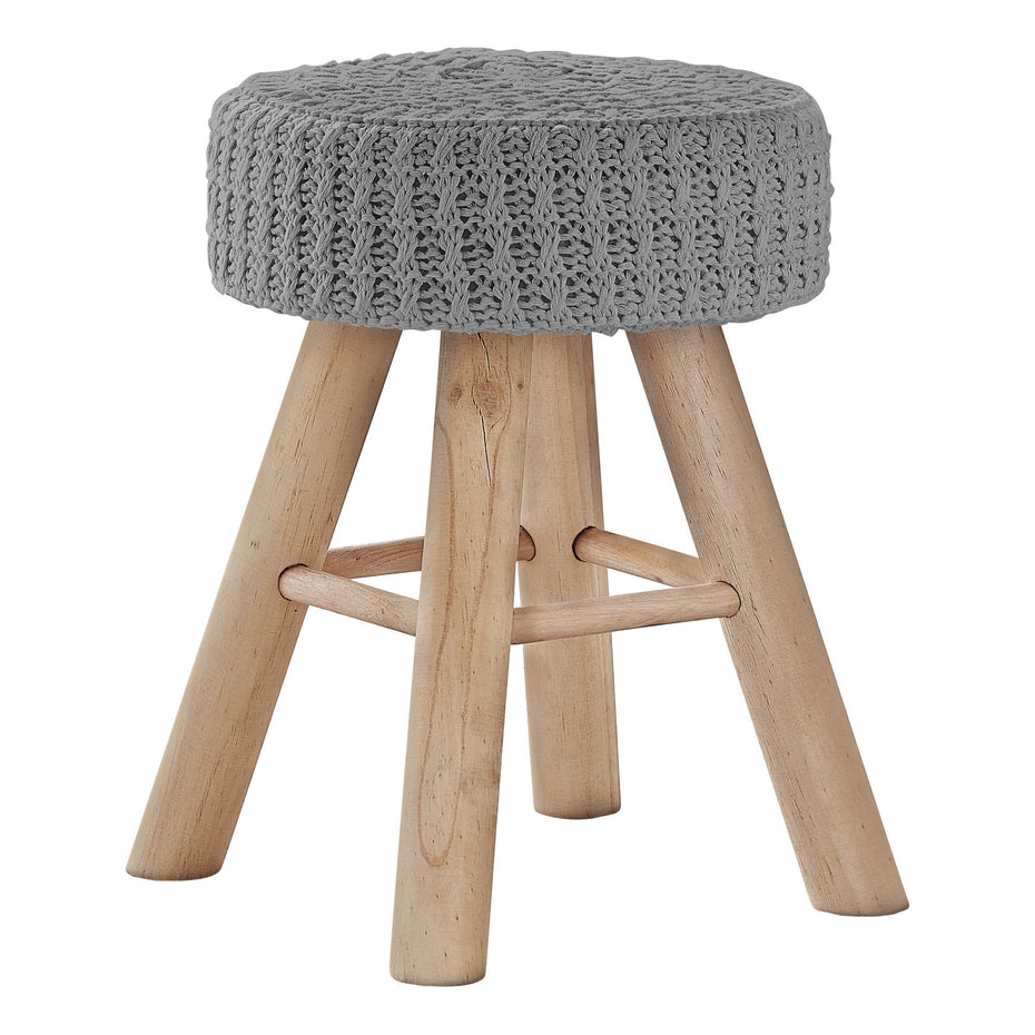 Cotton Blend Round Ottoman - Gray / Natural