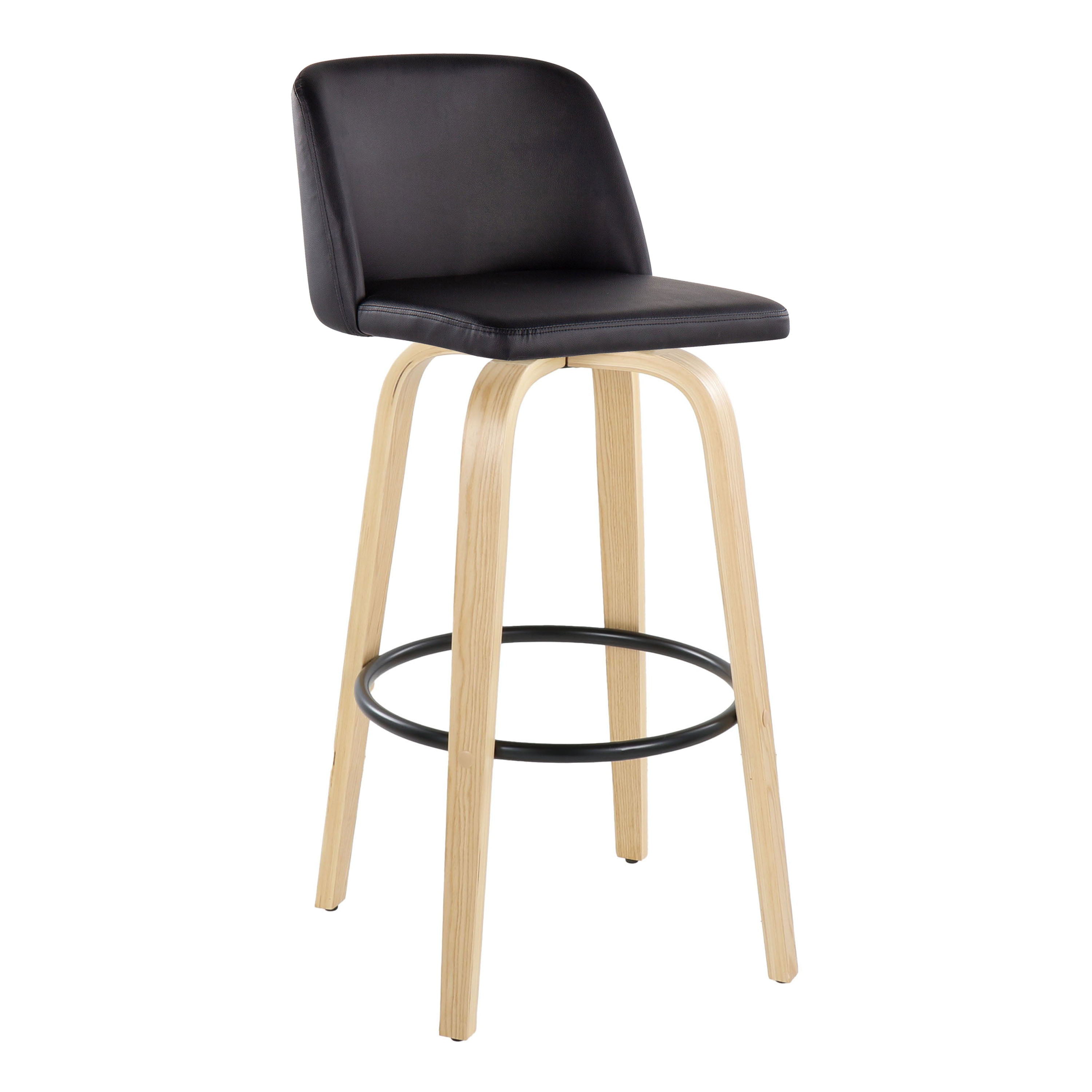 Toriano - Contemporary Fixed Height Barstool With Swivel With Round Footrest (Set of 2) - Natural / Black