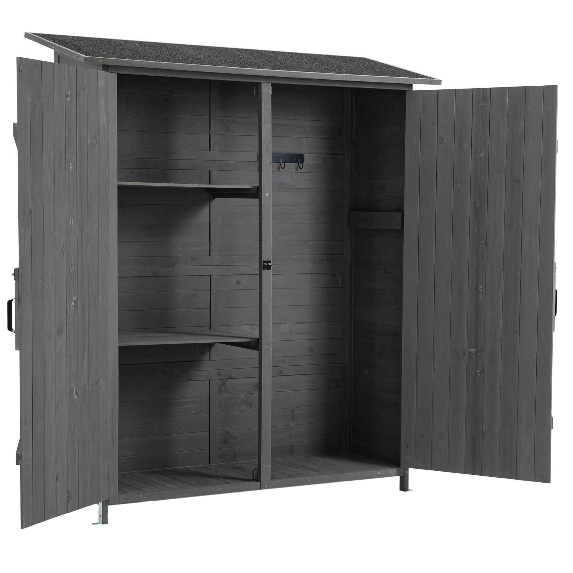 Outdoor Storage Shed With Lockable Door, Wooden Tool Storage Shed With Detachable Shelves & Pitch Roof