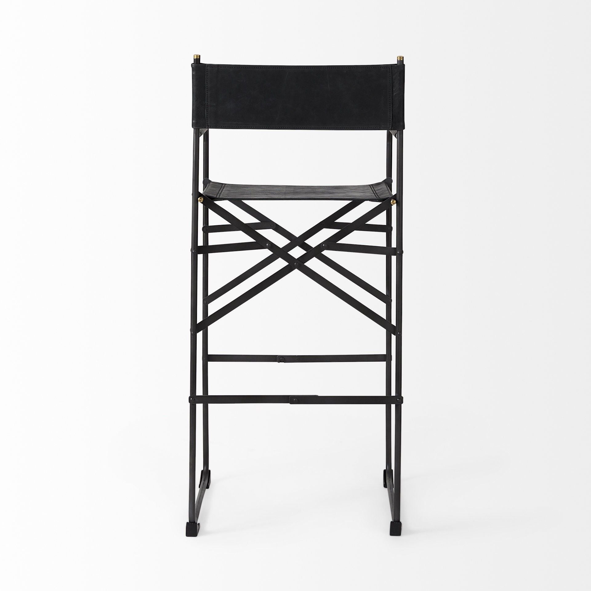 Leather And Metal Bar Height Bar Chair - Black