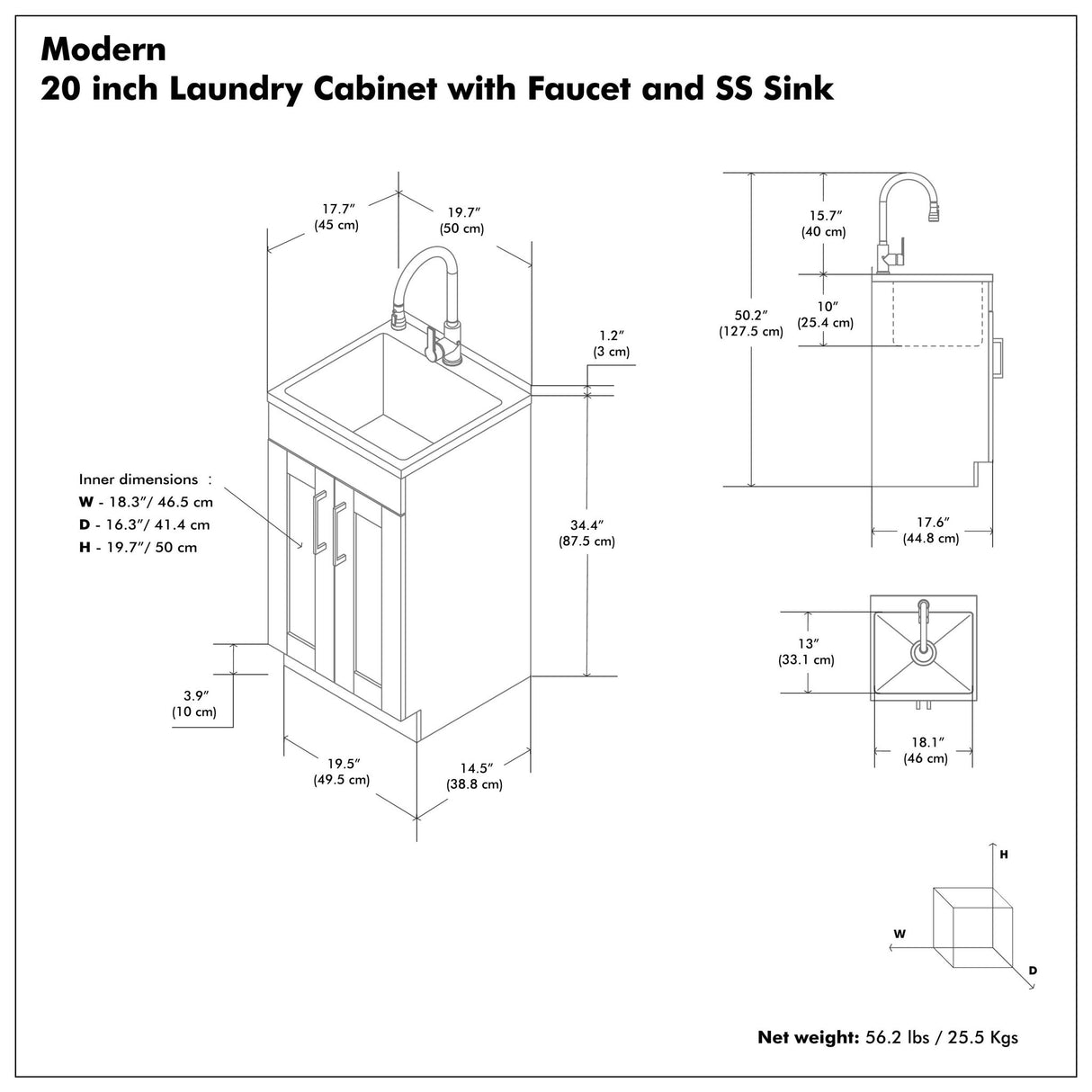 Modern Shaker All-In-One Laundry Utility Sink And Cabinet With Pull-Out Faucet