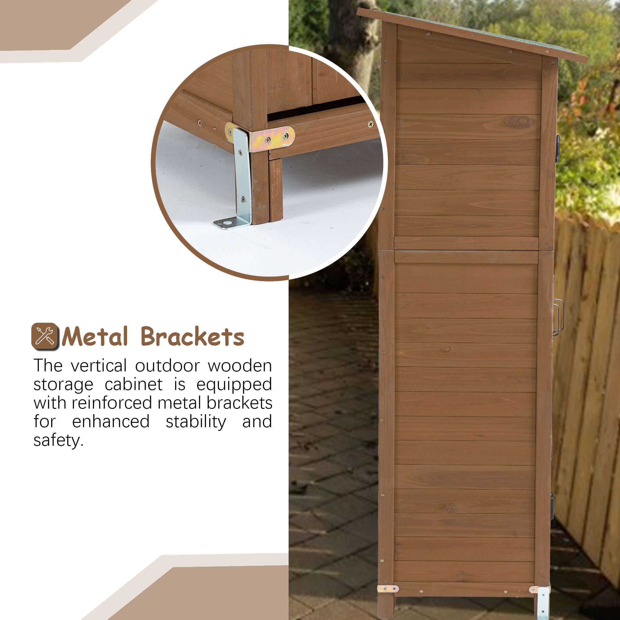 Outdoor Storage Shed With Lockable Door, Wooden Tool Storage Shed With Detachable Shelves & Pitch Roof