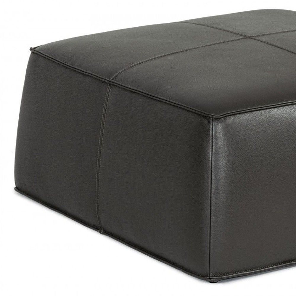 Faux Leather Cocktail Ottoman - Slate Gray