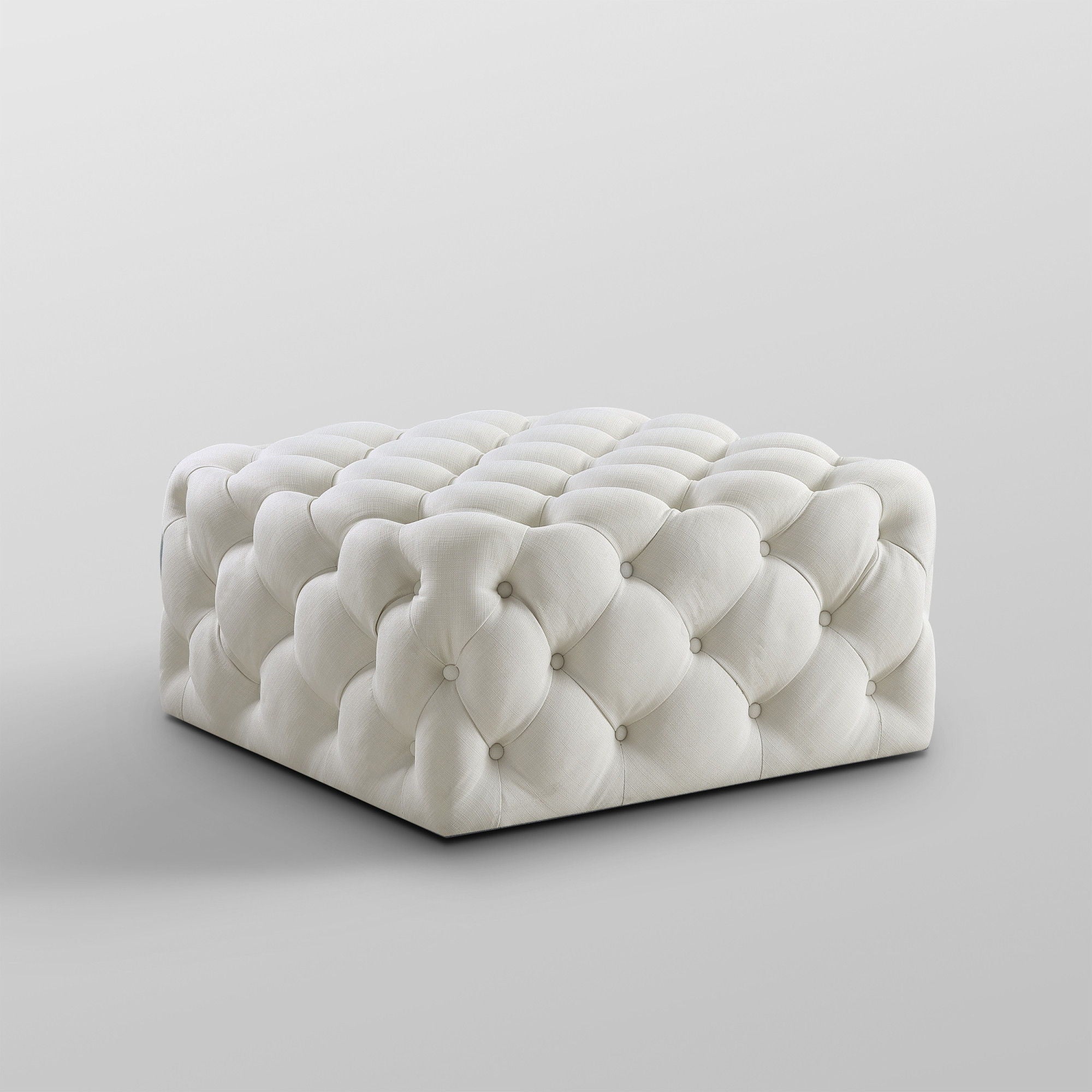 Linen Rolling Tufted Cocktail Ottoman - White