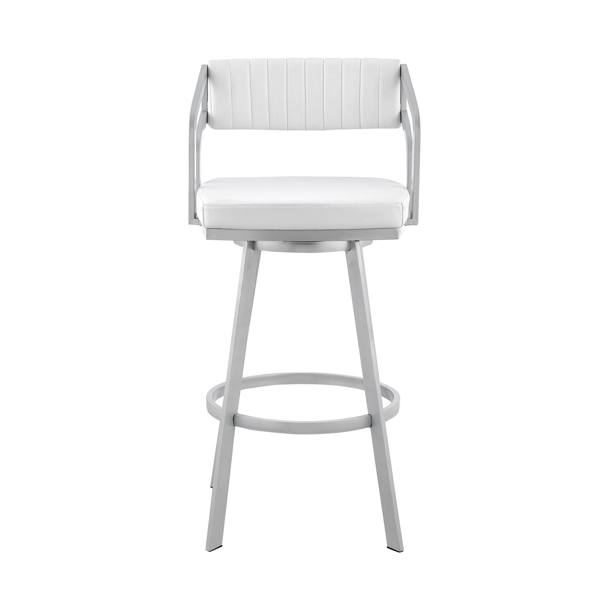 40" Swivel Low Back Bar Height Bar Chair - White / Silver