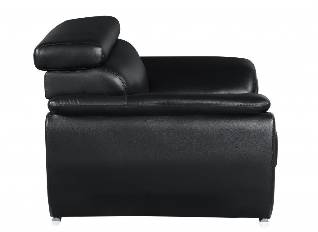 Silver Legs Leather Sofa - Black