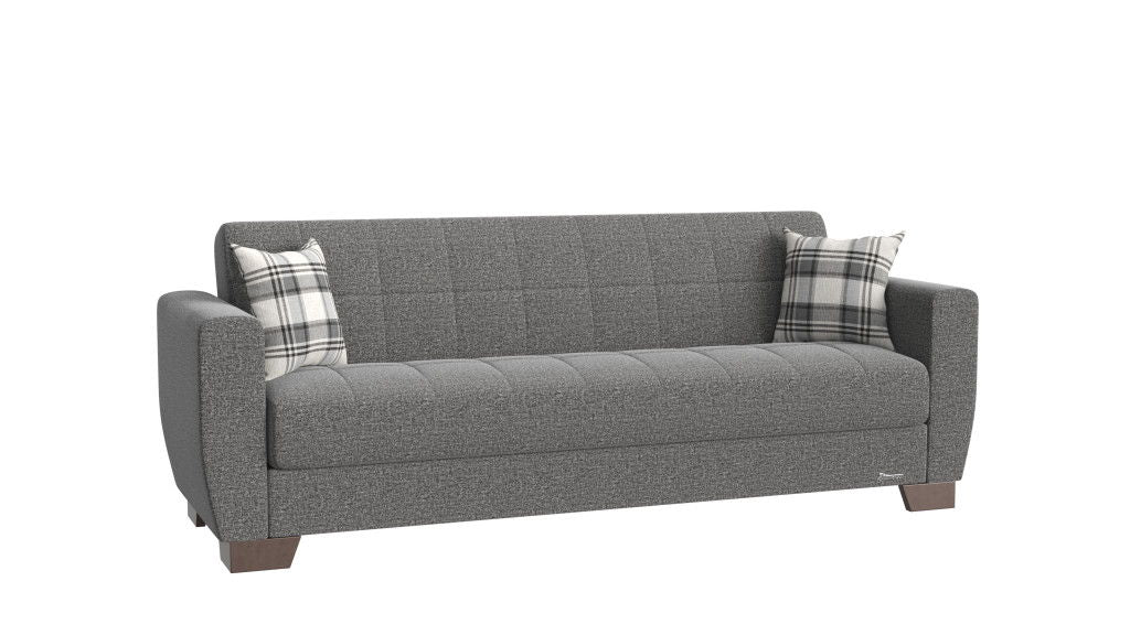 Chenille Sleeper Sleeper Sofa And Toss Pillows With Brown Legs - Gray