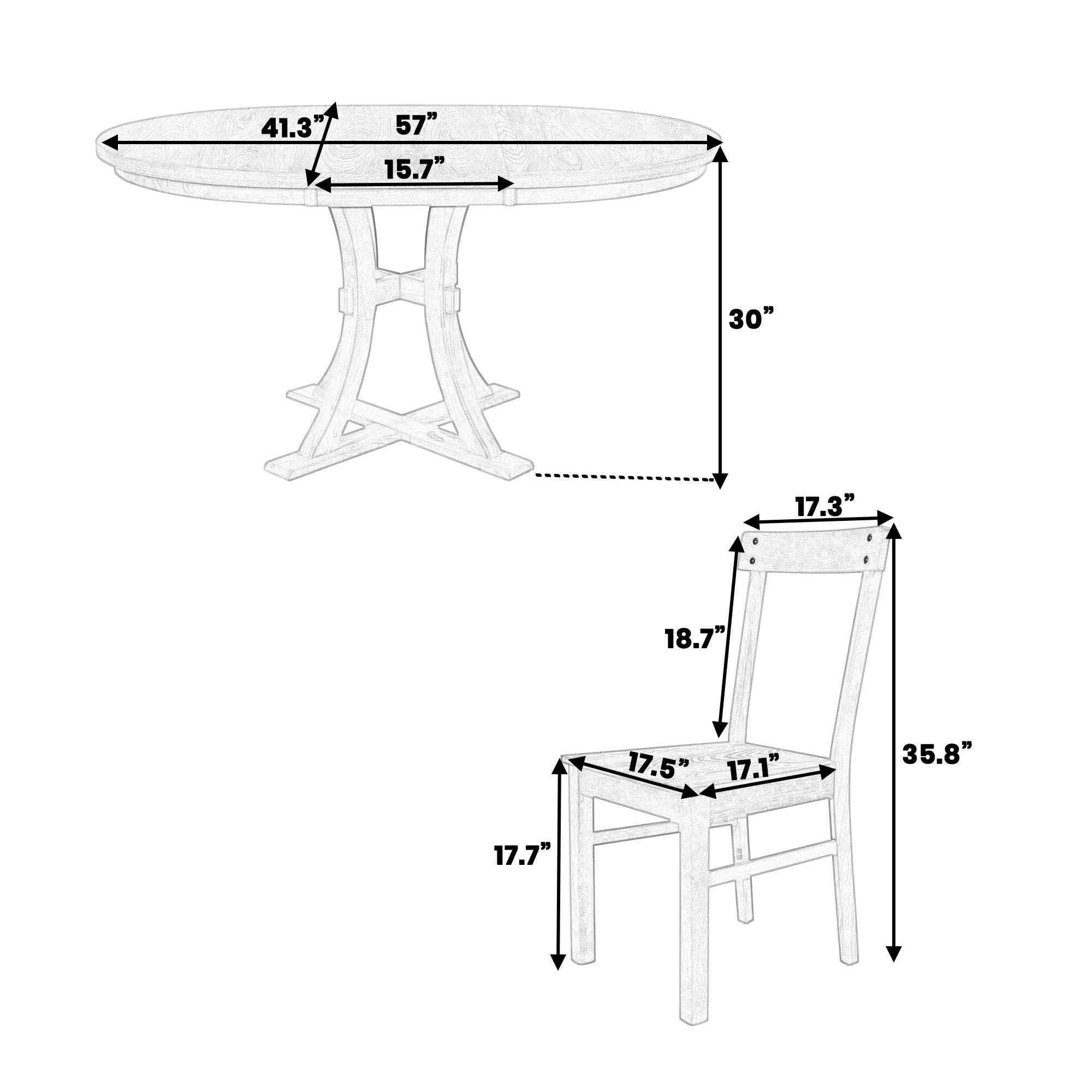 Topmax - 5 Piece Rustic Round Pedestal Extendable Dining Table Set With 15.7" Removable Leaf And Simple Dining Chirs For Small Places