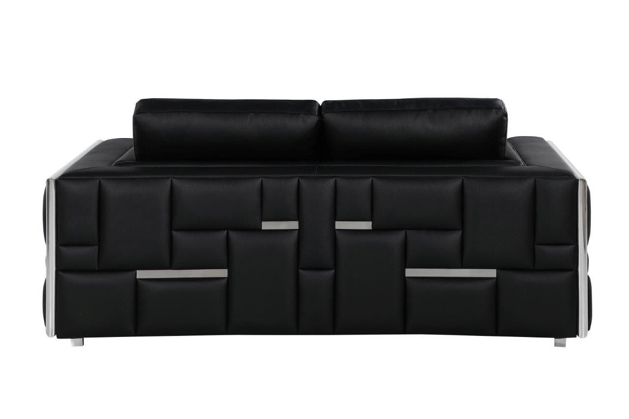 Metallic Leather Loveseat - Silver / Black