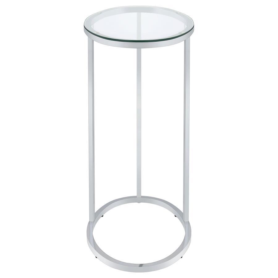 Kyle - Oval Glass Top C-Shaped Sofa Side Table - Chrome by CoasterEveryday | Bel Furniture