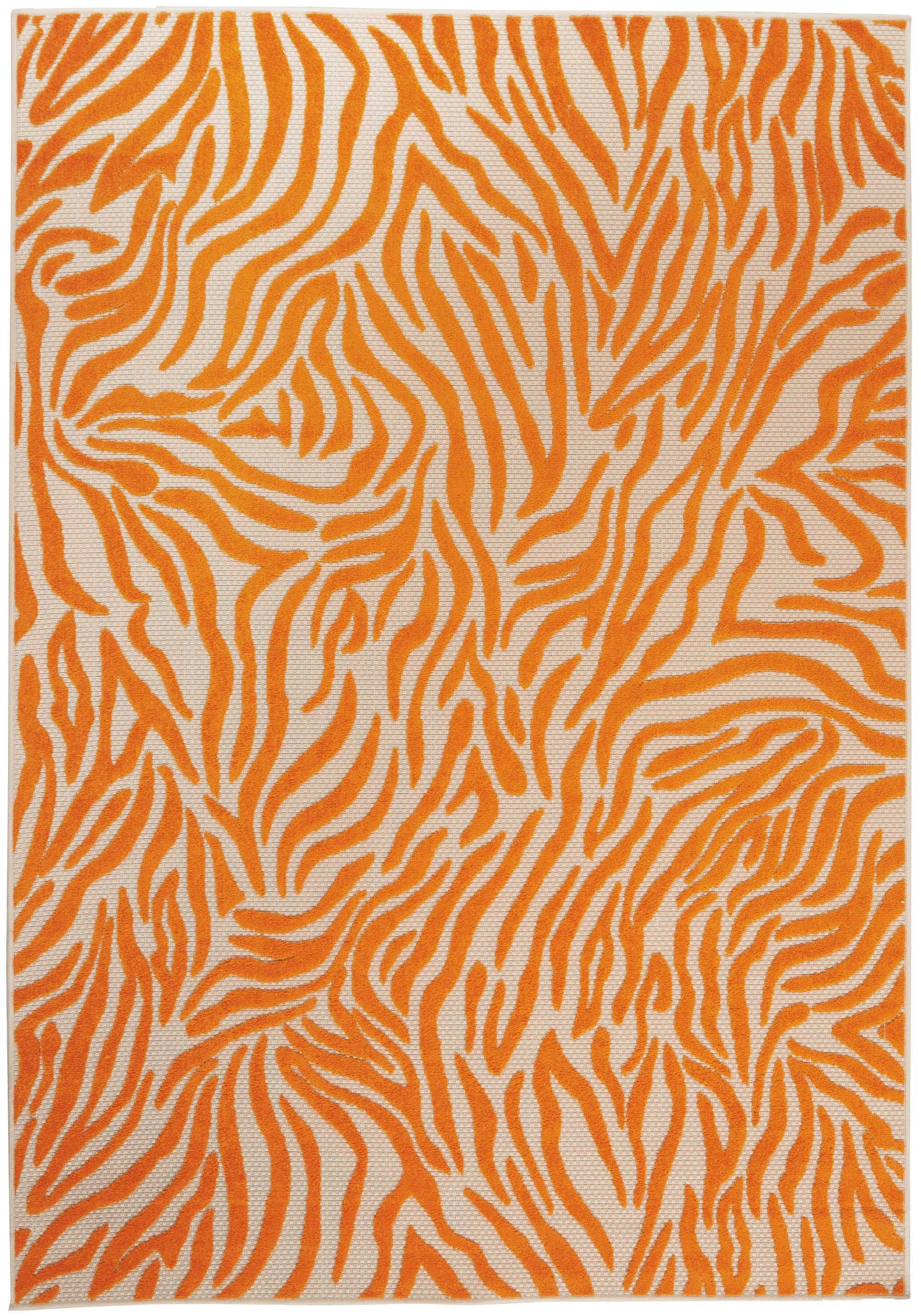 4' X 6' Abstract Stain Resistant Indoor / Outdoor Area Rug - Orange / Ivory