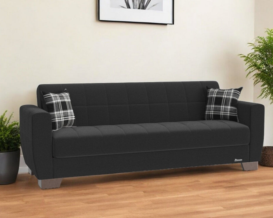 Chenille Sleeper Sleeper Sofa And Toss Pillows With Brown Legs - Black