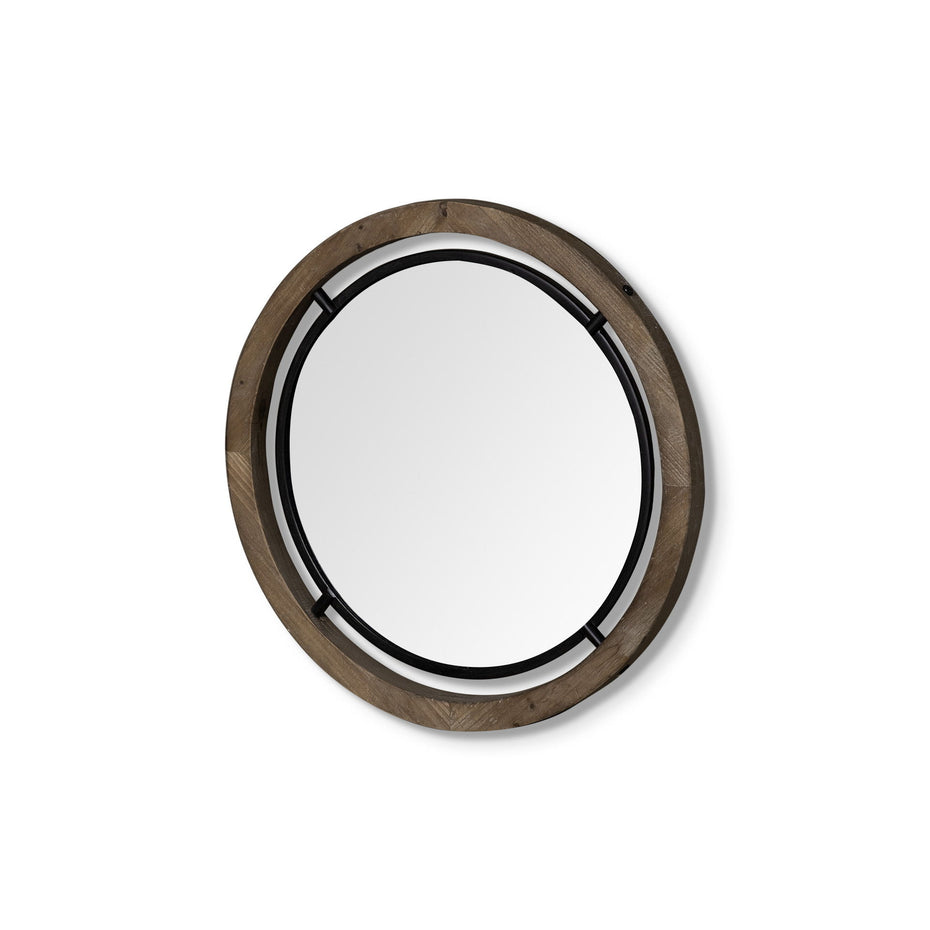 19" Wood And Metal Frame Wall Mirror - Brown