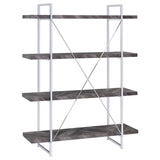 Grimma - 4-Shelf Bookshelf - Rustic Gray And Chrome by CoasterEssence | Bel Furniture