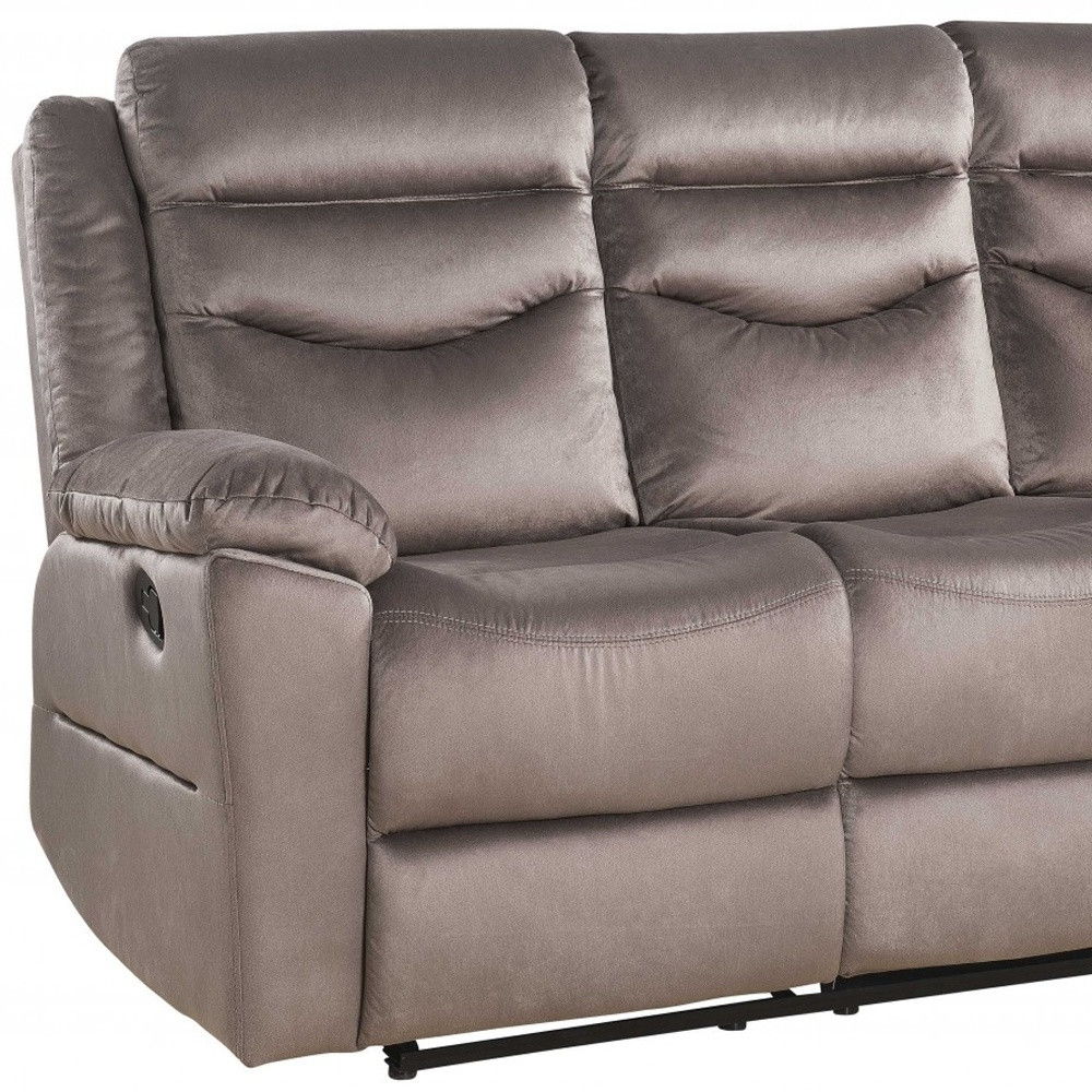 Velvet Reclining Sofa With Black Legs - Brown