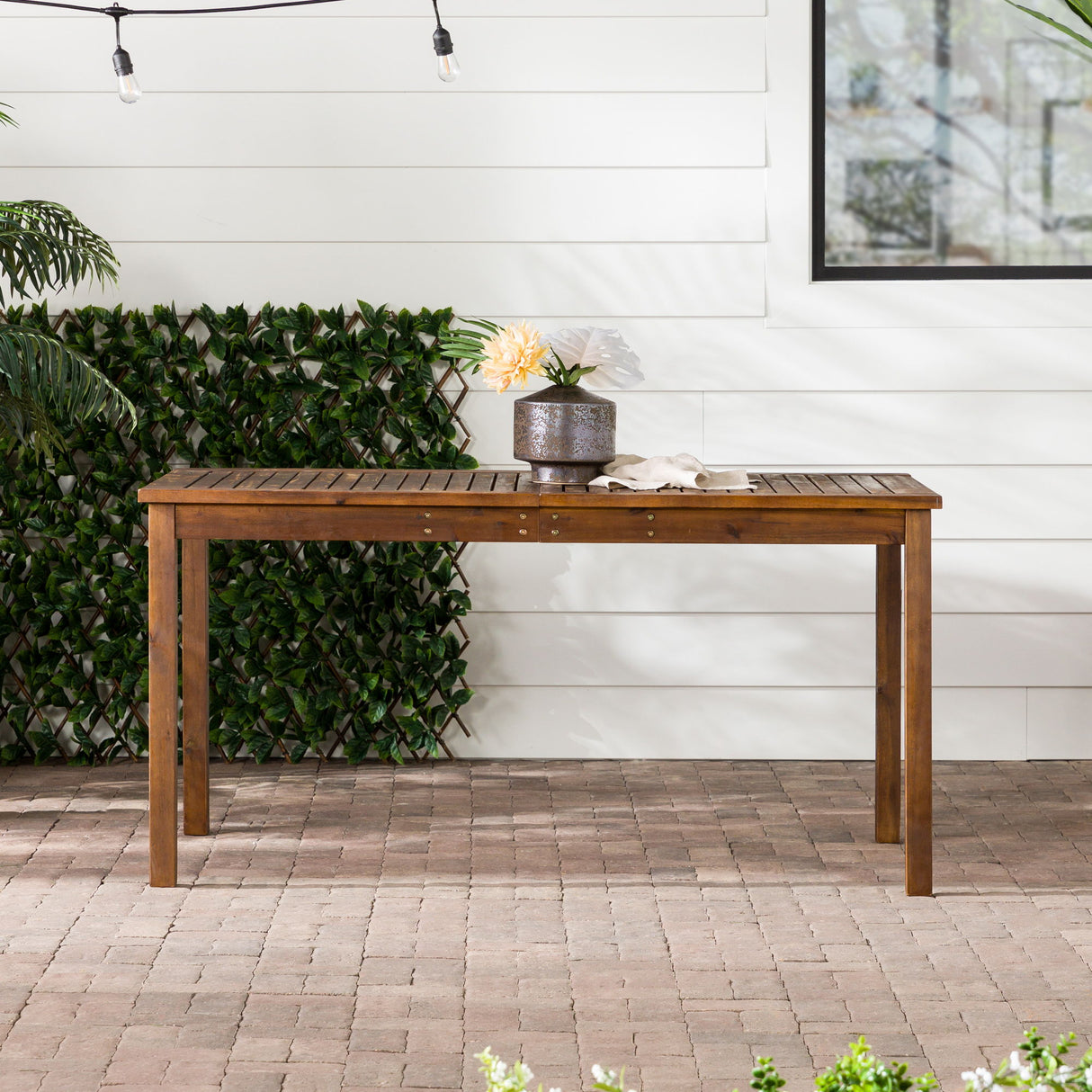 Contemporary Slat Top Acacia Wood Outdoor Dining Table by Walker Edison | Bel Furniture