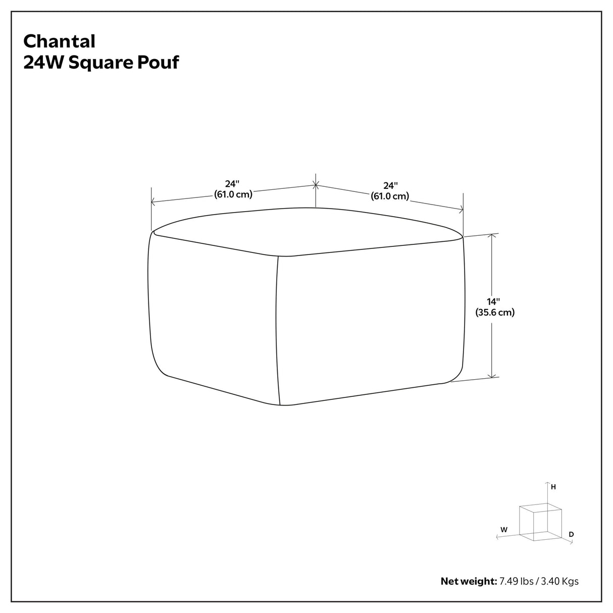 Chantal - Square Pouf - Ivory