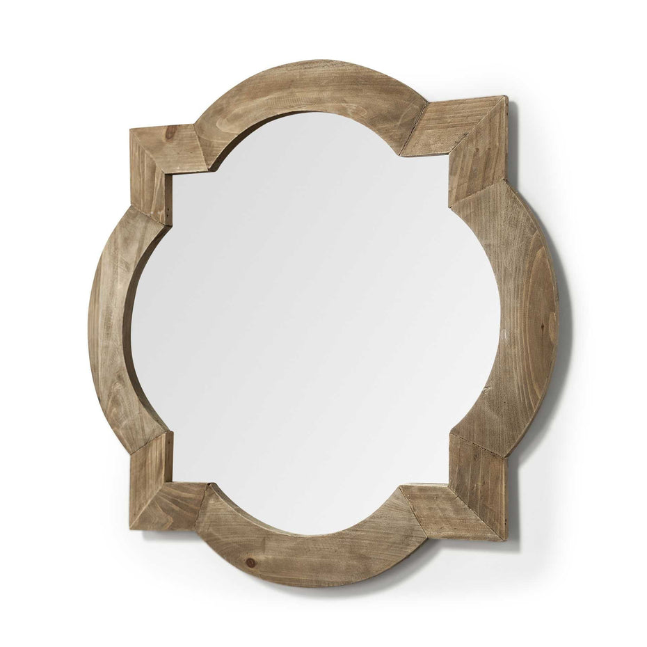 23" Round Square Wood Frame Wall Mirror - Brown