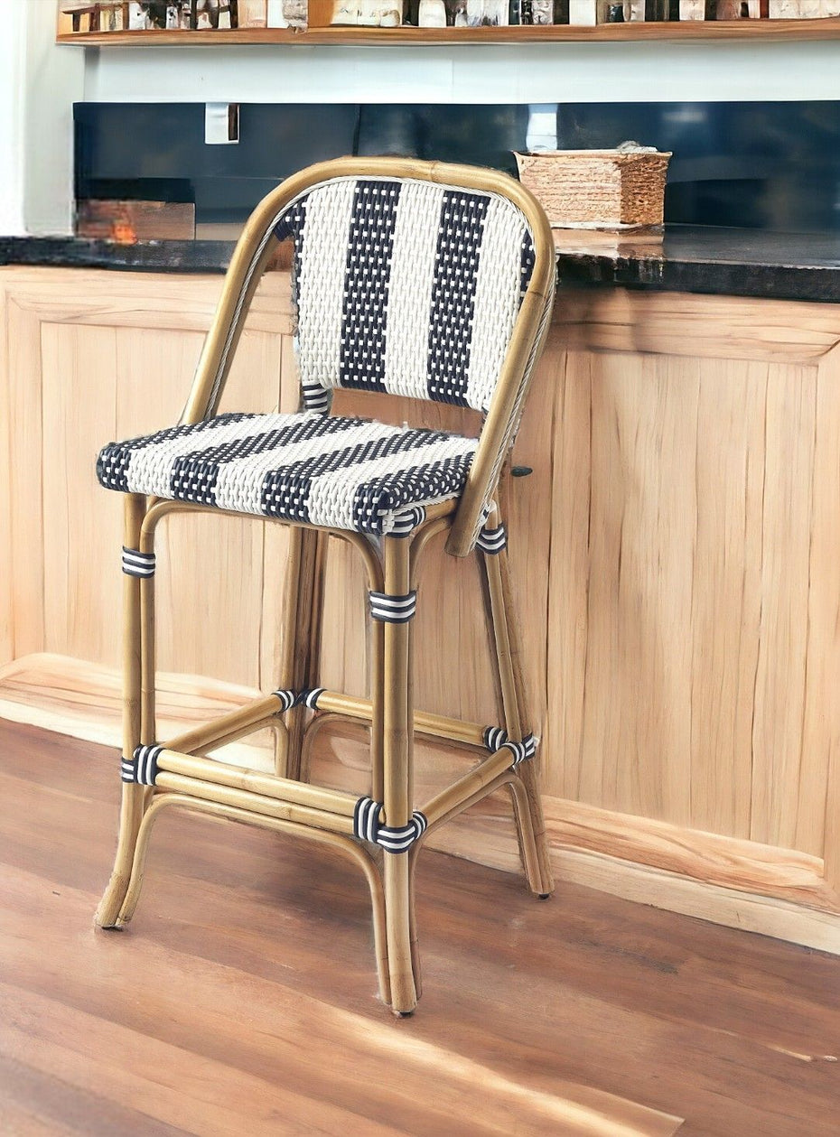 Natural Rattan Bar Chair - Blue / White