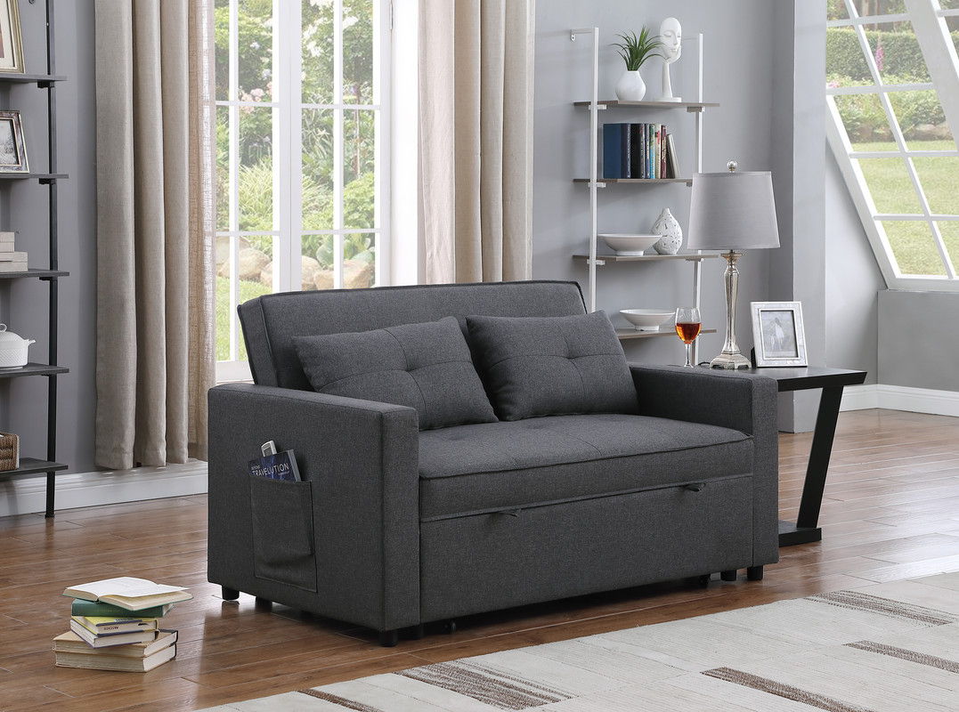 Zoey - Linen Convertible Sleeper Loveseat With Side Pocket