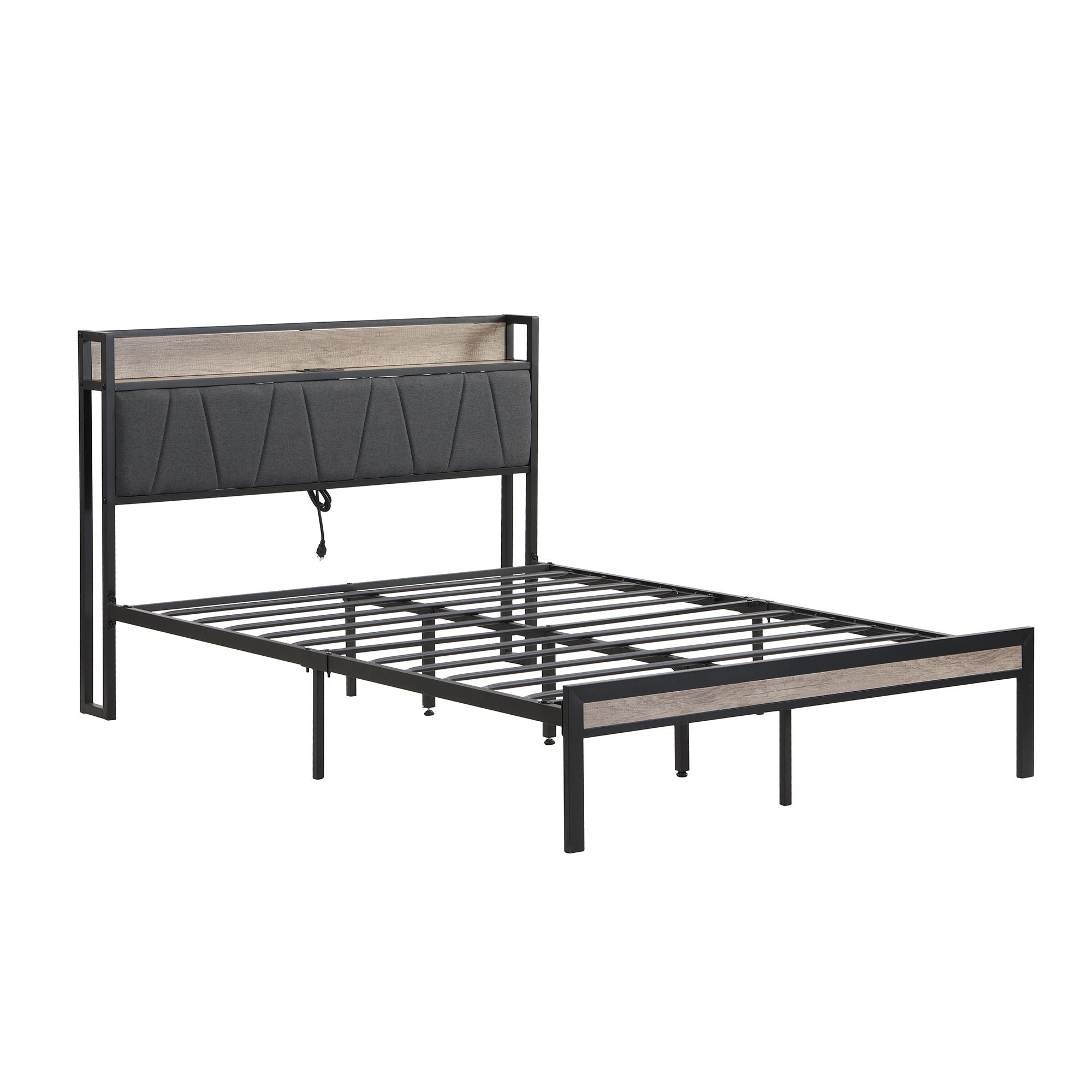 Metal Platform Bed Frame With Upholsteryolstery Storage Function Headboard And USB Liner And Footboard With Drawers, No Box Spring Needed, Large Under Bed Storage