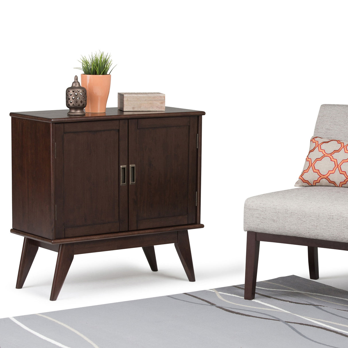 Draper - Mid Century Low Storage Cabinet - Medium Auburn Brown by Simpli-Home | Bel Furniture