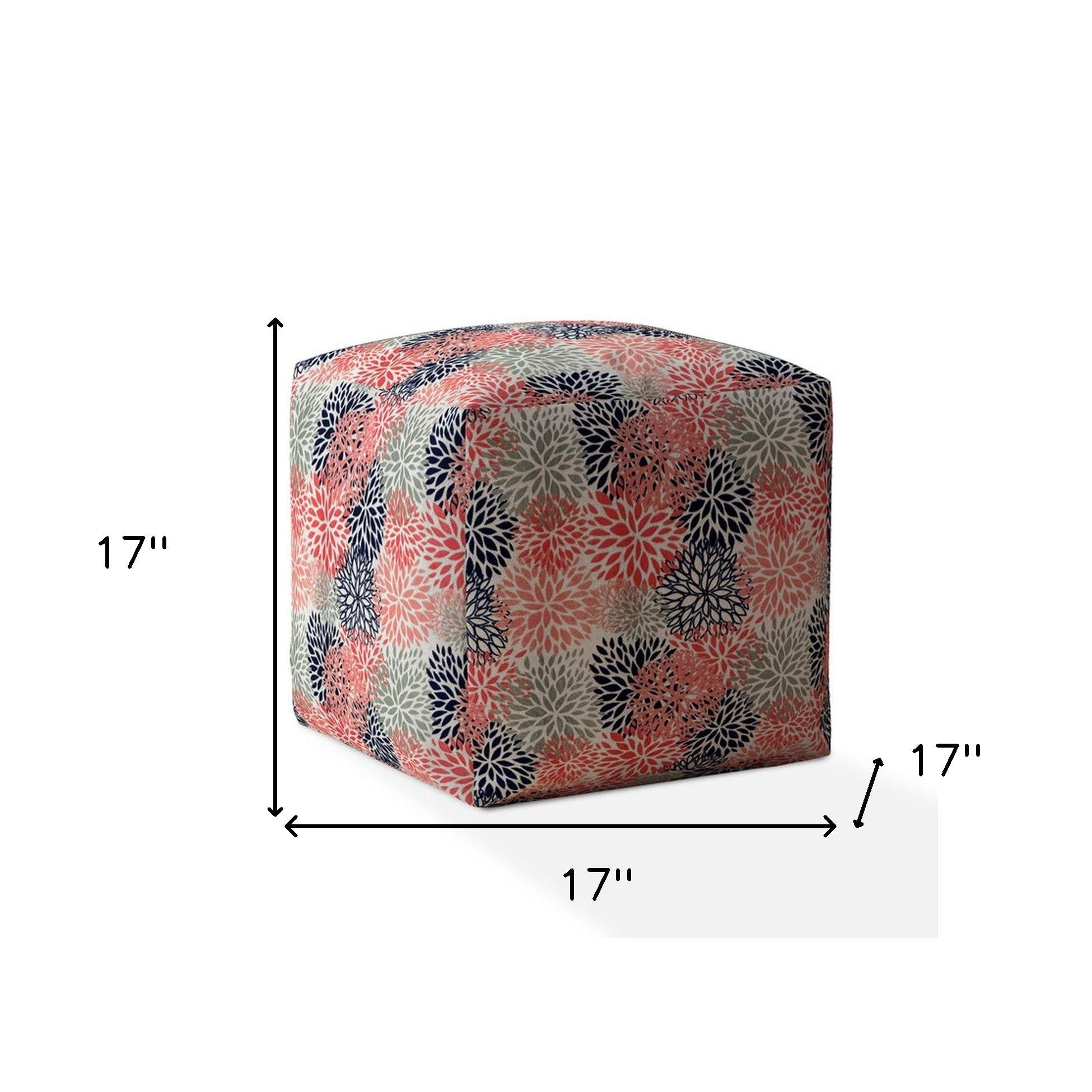 Polyester Floral Pouf Ottoman - Coral