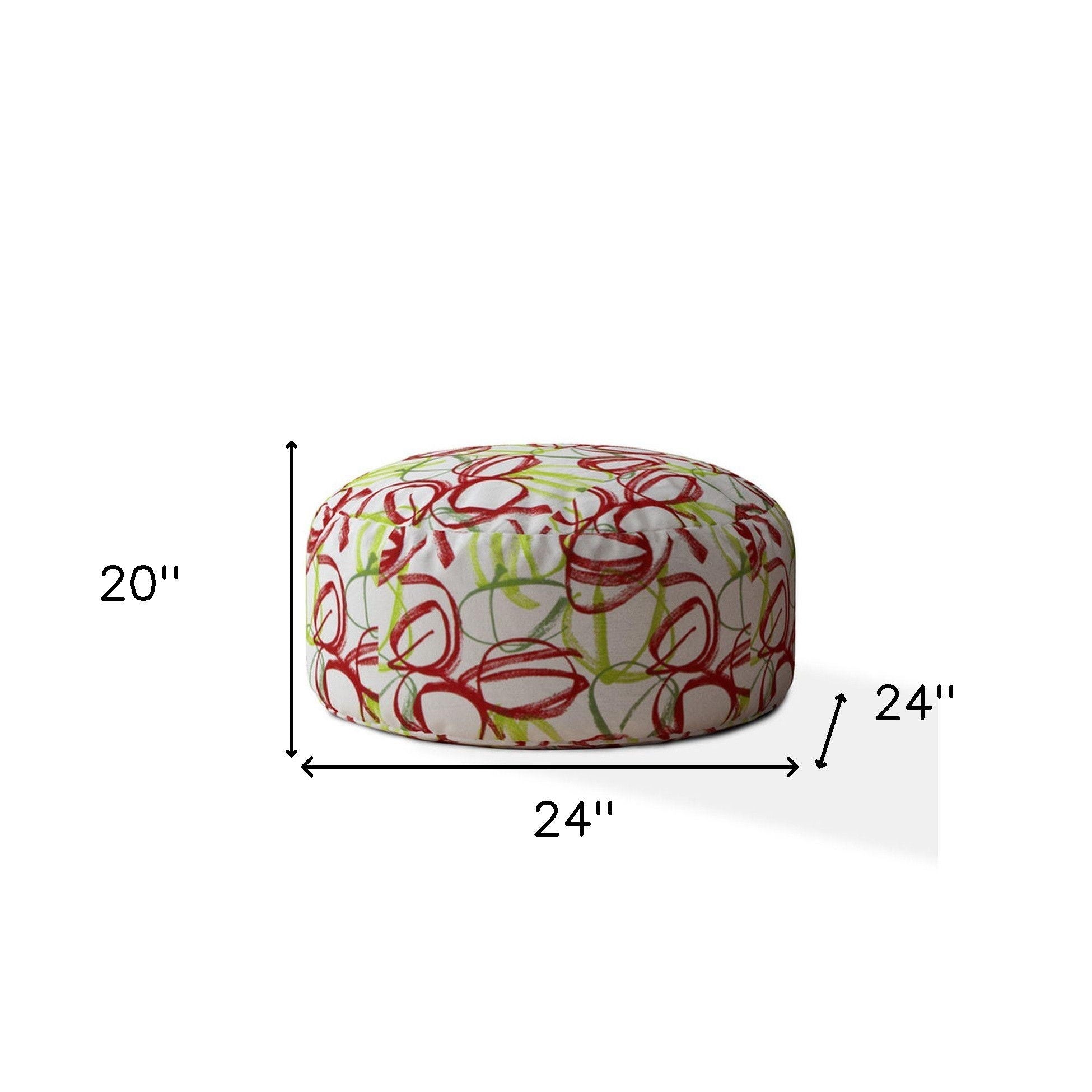 Cotton Round Abstract Pouf Cover - Green / White