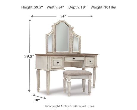 Realyn - Vanity/Mirror/Stool (Set of 3) - White / Brown / Beige - view 5