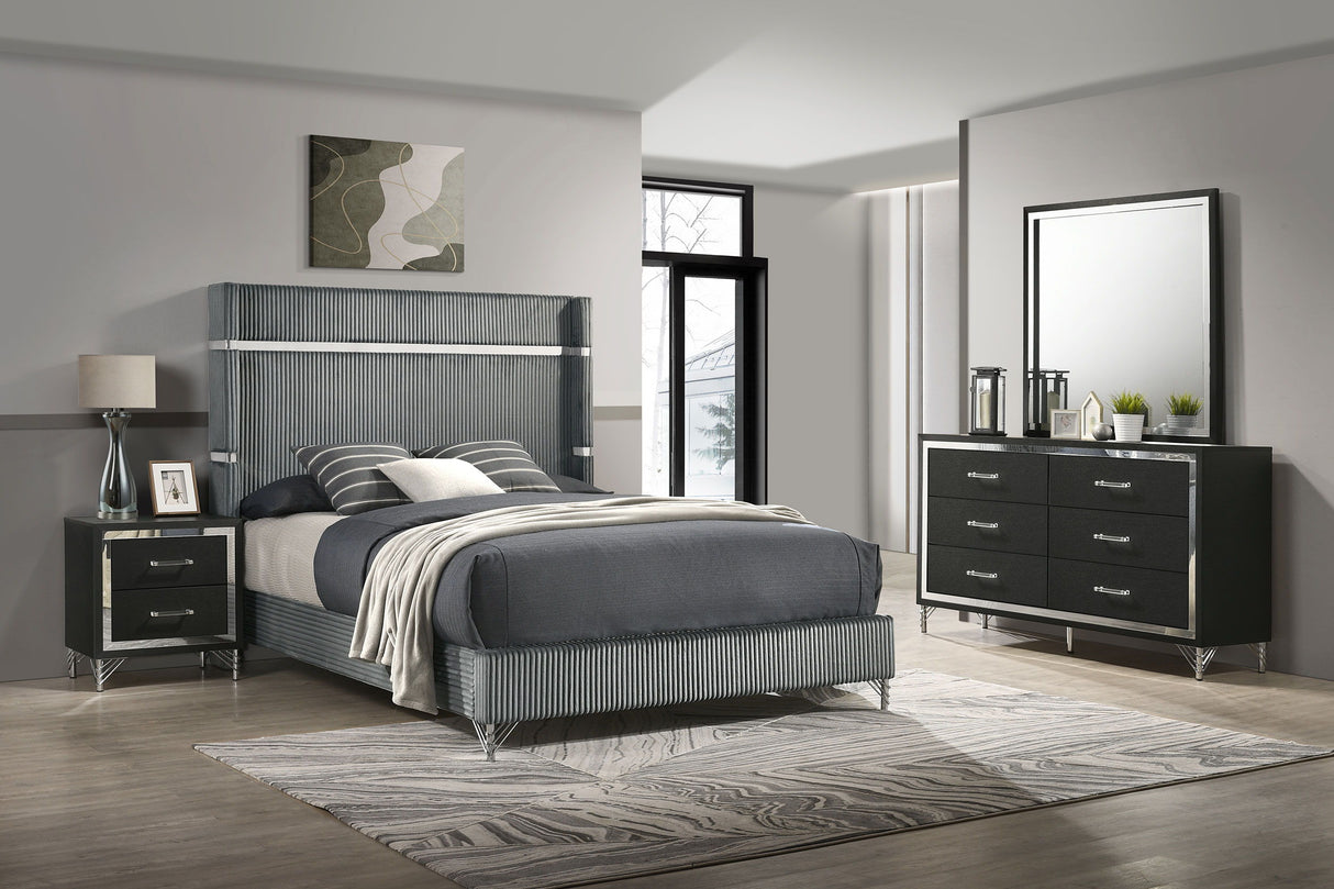 Lucia - Bedroom Set With Upholstered Wingback Panel Bed Gray 4 Pc. Bed, Dresser, Mirror, Nightstand King by Coaster Fine Furniture | Bel Furniture