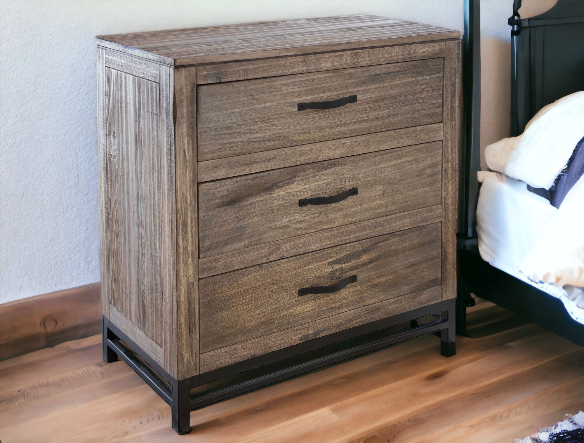 Wood Three Drawer Chest - Brown